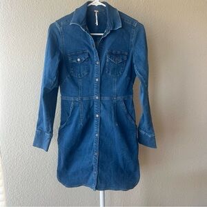 Free People denim long sleeve Dynomite medium wash dress size small